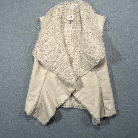Knox Rose Faux Suede Sherpa‎ Vest Sleeveless Open Front Ivory Cream M - Picture 1 of 9